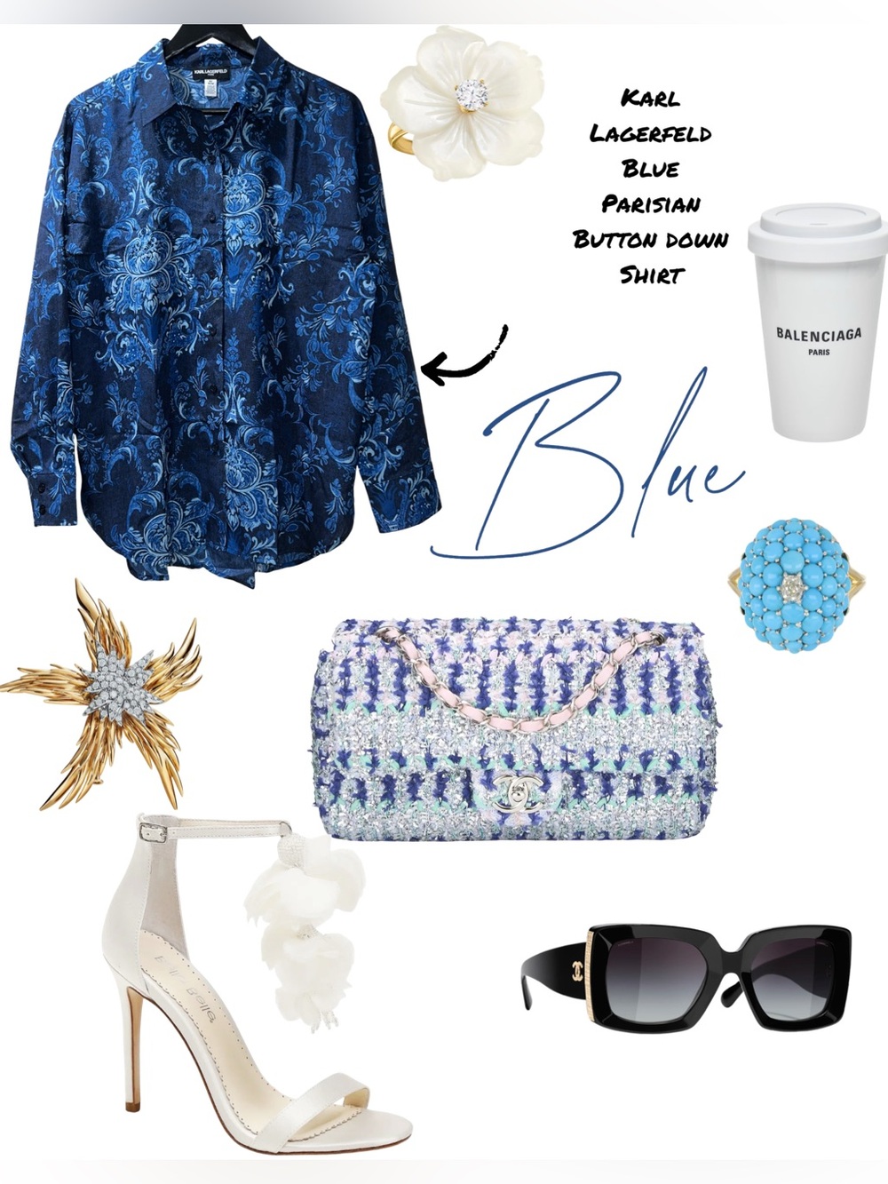 Karl Lagerfeld Navy and Royal Blue Paisley Silk Shirt